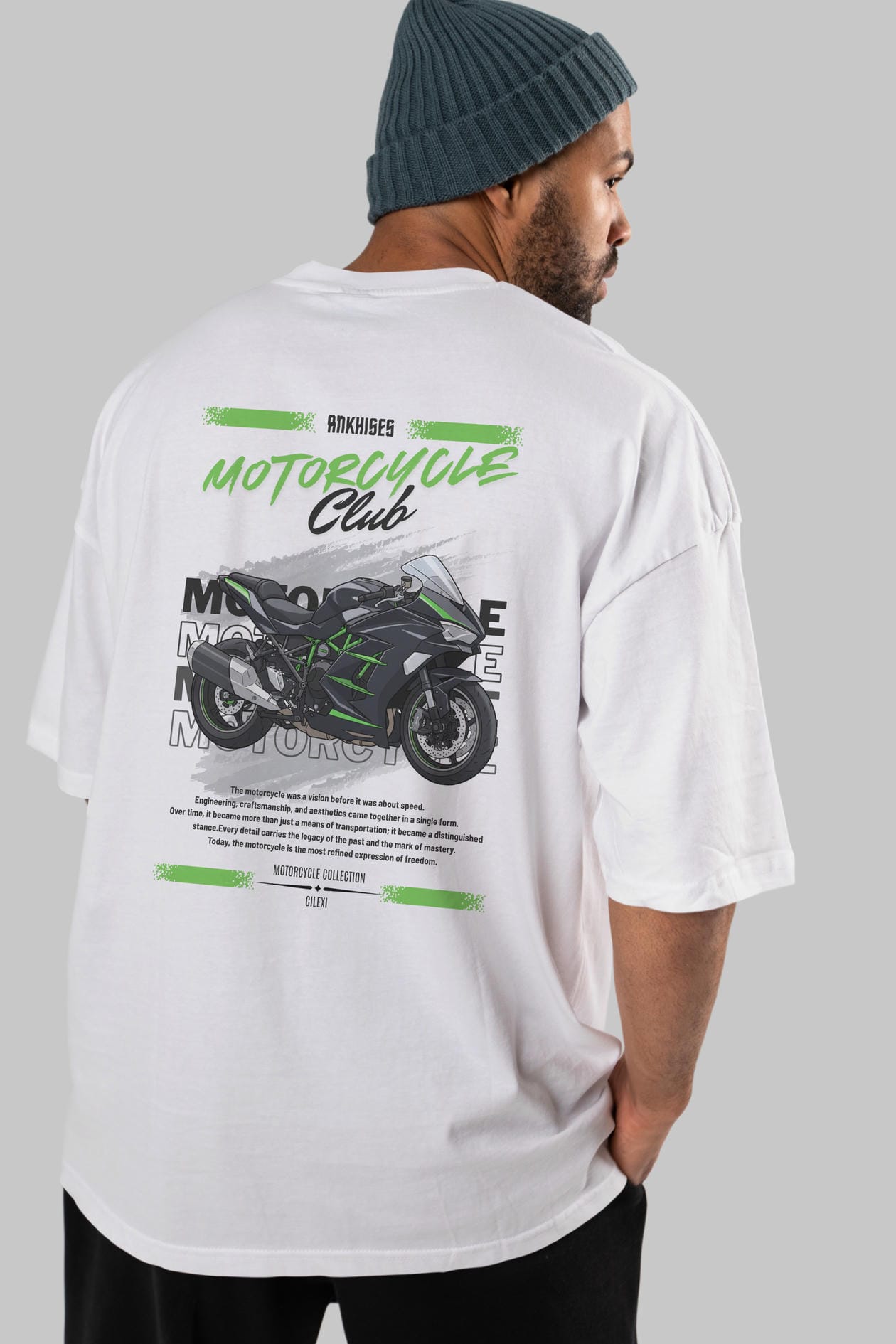Motosiklet Serisi 13 Arka Baskılı Oversize t-shirt Erkek Kadın %100 Pamuk Bisiklet Yaka tişort