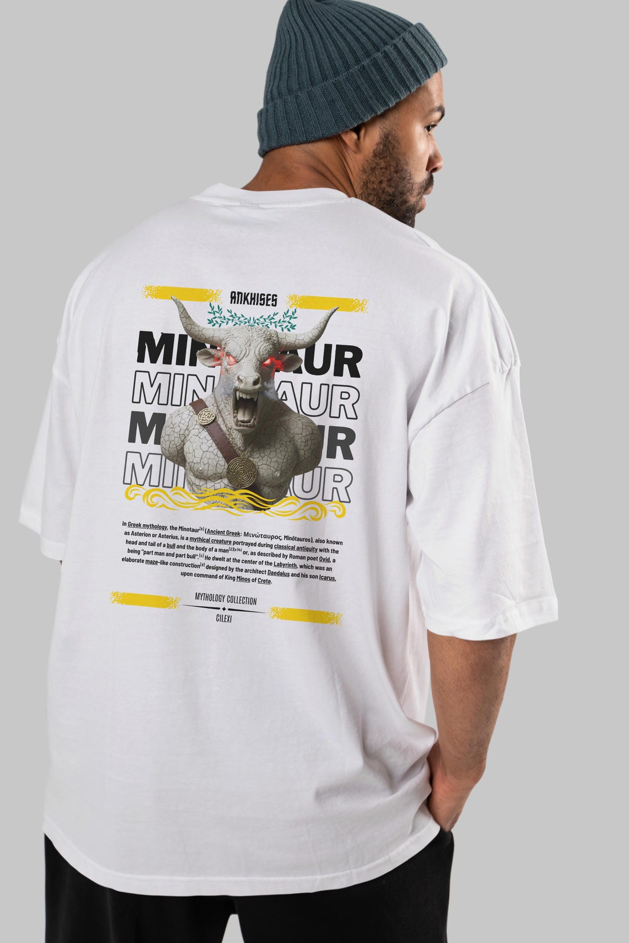 Minotaur 2 Arka Baskılı Oversize t-shirt Erkek Kadın %100 Pamuk Bisiklet Yaka tişort