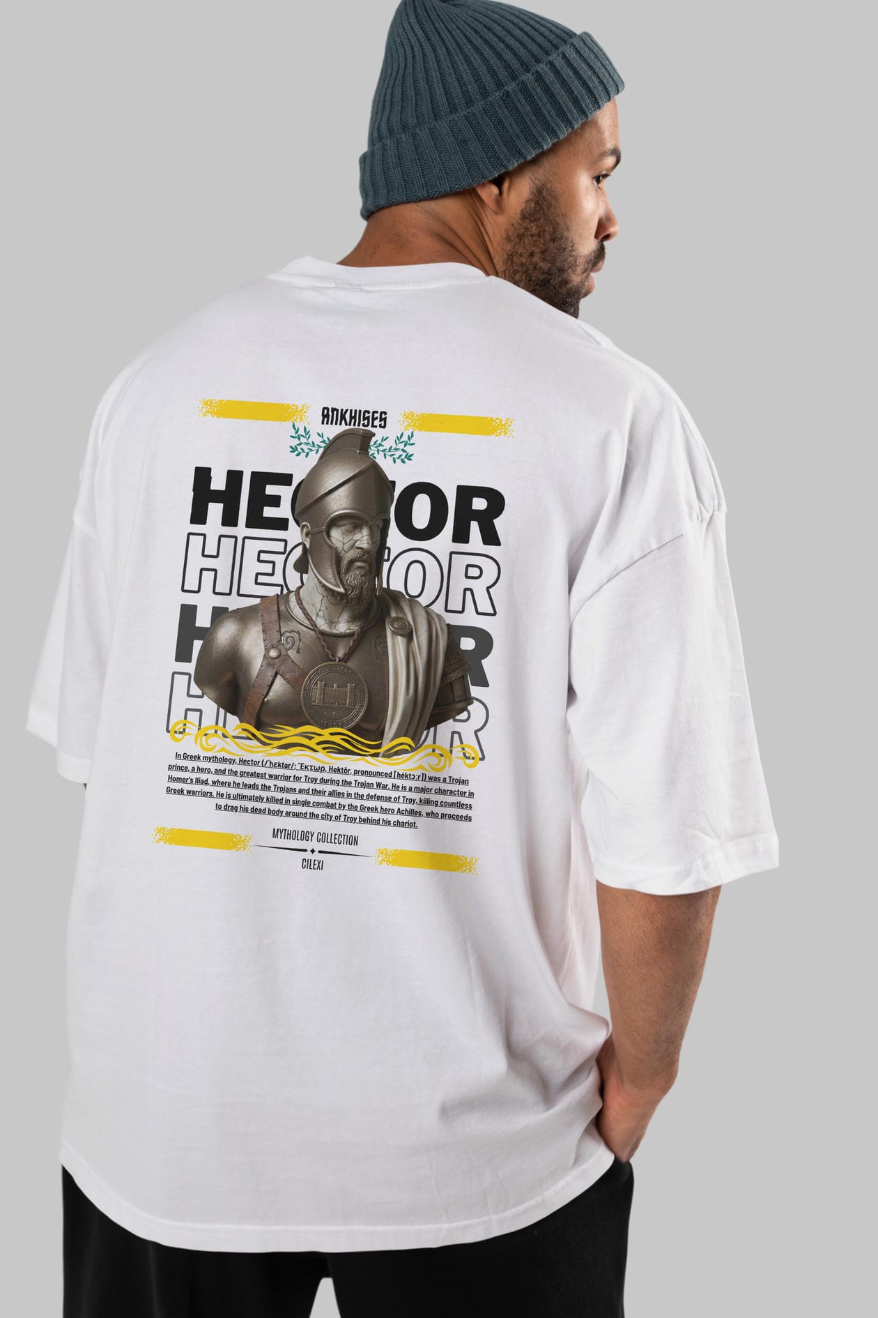 Hector 1 Arka Baskılı Oversize t-shirt Erkek Kadın %100 Pamuk Bisiklet Yaka tişort