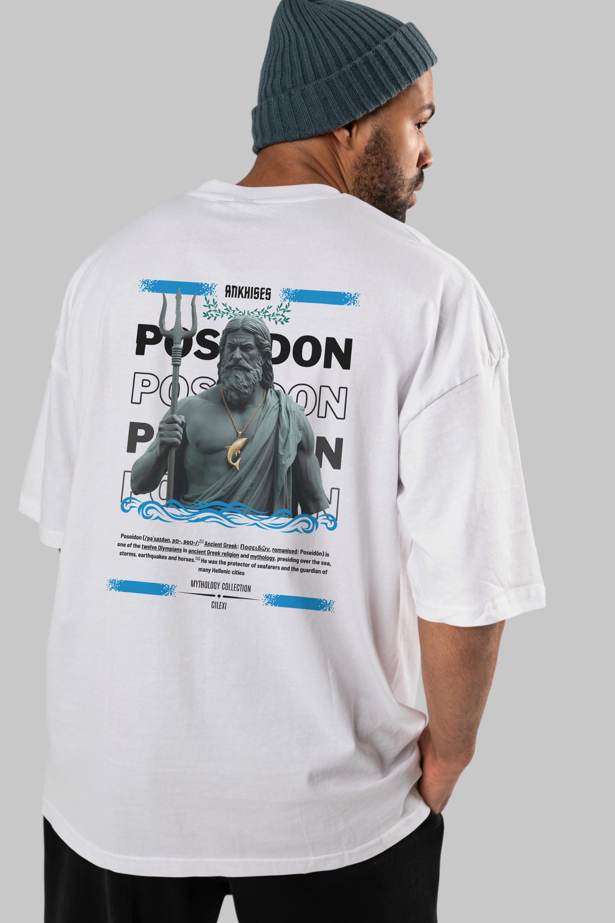 Poseidon 2 Arka Baskılı Oversize t-shirt Erkek Kadın %100 Pamuk Bisiklet Yaka tişort