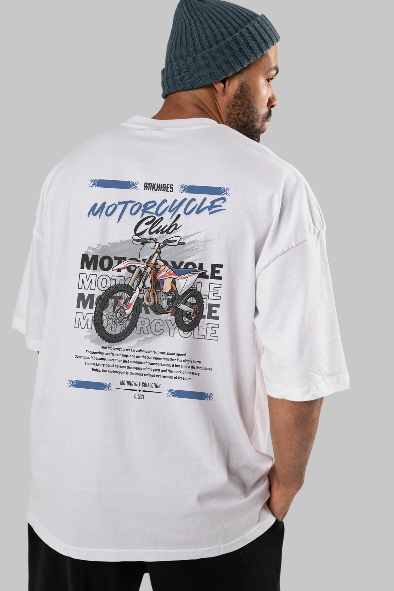 Motosiklet Serisi 18 Arka Baskılı Oversize t-shirt Erkek Kadın %100 Pamuk Bisiklet Yaka tişort