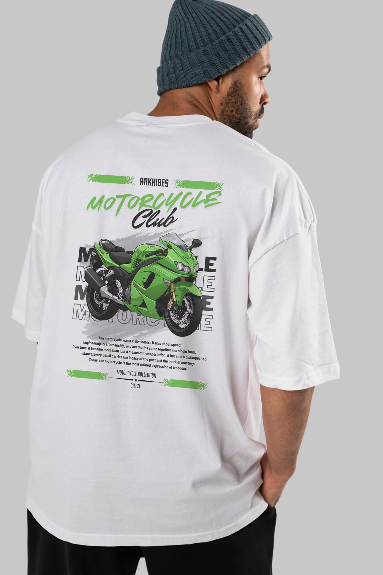 Motosiklet Serisi 12 Arka Baskılı Oversize t-shirt Erkek Kadın %100 Pamuk Bisiklet Yaka tişort