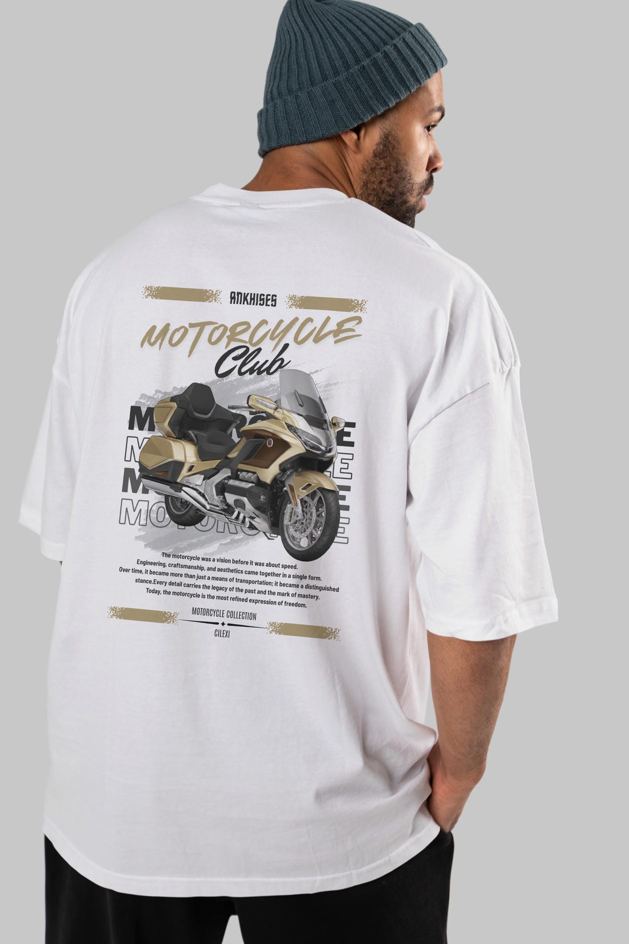 Motosiklet Serisi 28 Arka Baskılı Oversize t-shirt Erkek Kadın %100 Pamuk Bisiklet Yaka tişort