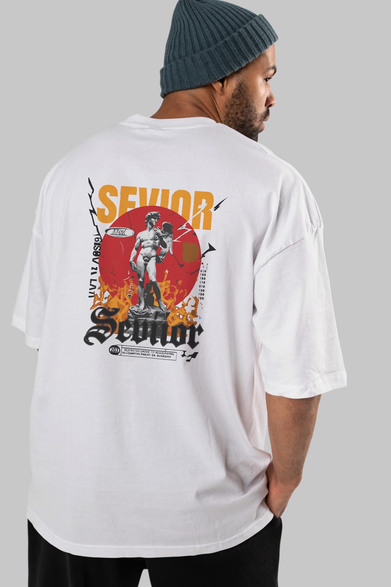Sevior Arka Baskılı Oversize t-shirt Erkek Kadın %100 Pamuk Bisiklet Yaka tişort