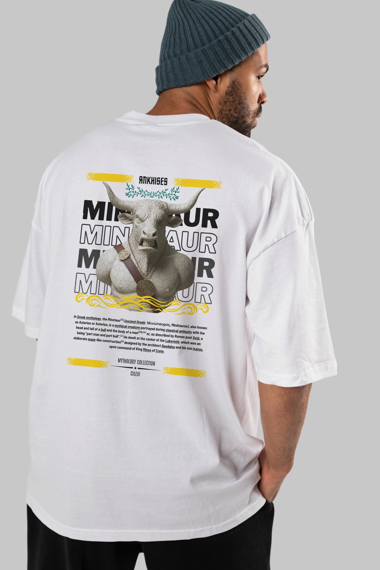 Minotaur 1 Arka Baskılı Oversize t-shirt Erkek Kadın %100 Pamuk Bisiklet Yaka tişort