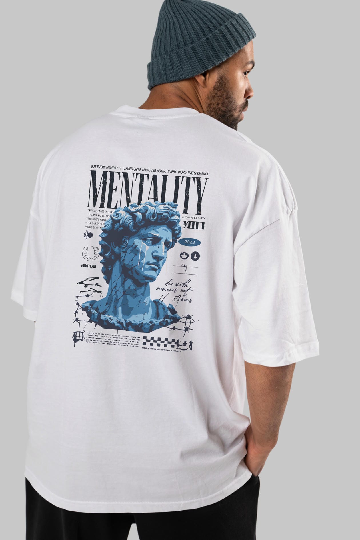 Mentality 2 Arka Baskılı Oversize t-shirt Erkek Kadın %100 Pamuk Bisiklet Yaka tişort