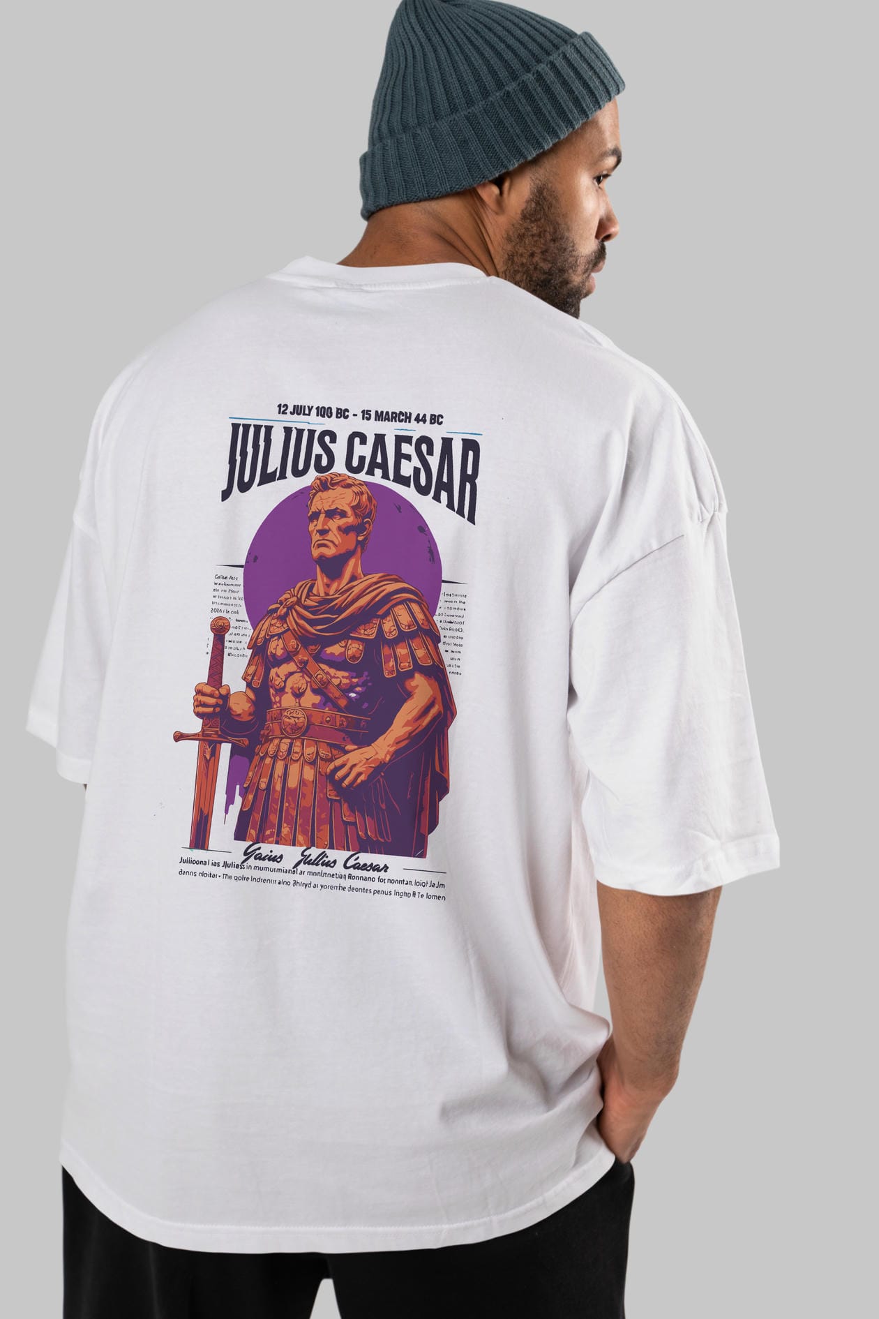 Julius Caesar Arka Baskılı Oversize t-shirt Erkek Kadın %100 Pamuk Bisiklet Yaka tişort