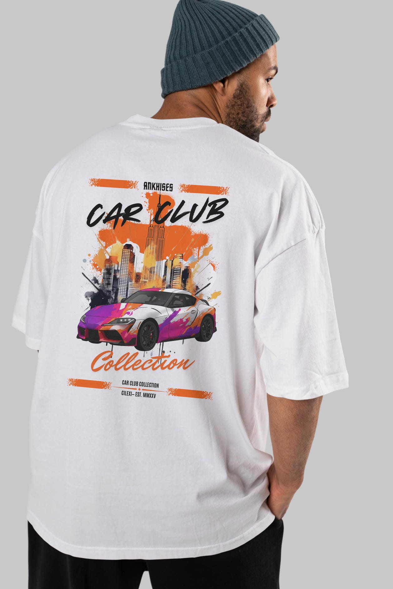 Araba Club Serisi 38 Baskılı Oversize t-shirt Erkek Kadın %100 Pamuk Bisiklet Yaka tişort