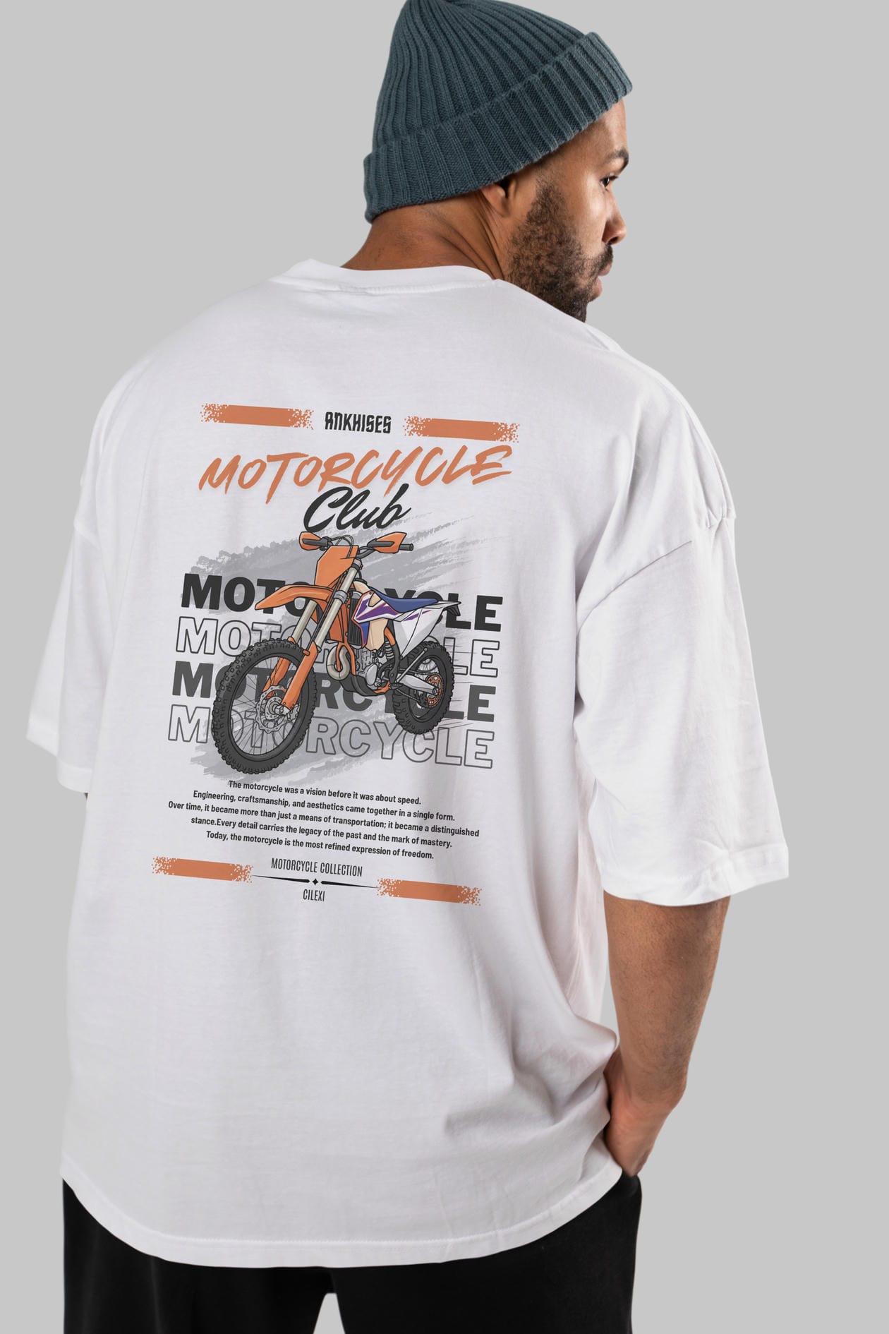 Motosiklet Serisi 19 Arka Baskılı Oversize t-shirt Erkek Kadın %100 Pamuk Bisiklet Yaka tişort