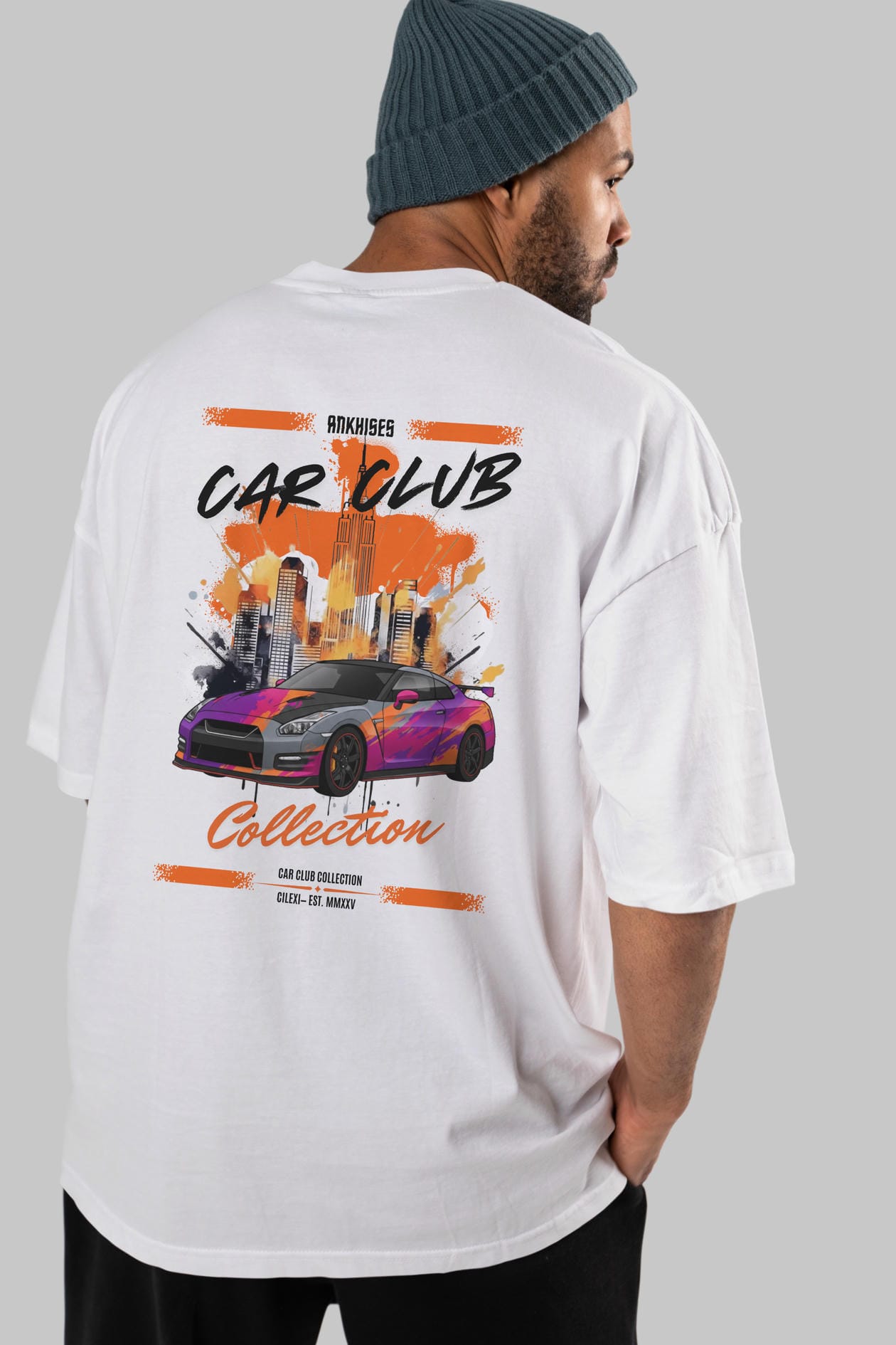 Araba Club Serisi 31 Baskılı Oversize t-shirt Erkek Kadın %100 Pamuk Bisiklet Yaka tişort