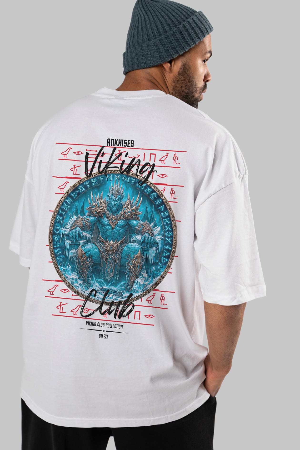 Thrym Arka Baskılı Oversize t-shirt Erkek Kadın %100 Pamuk Bisiklet Yaka tişort