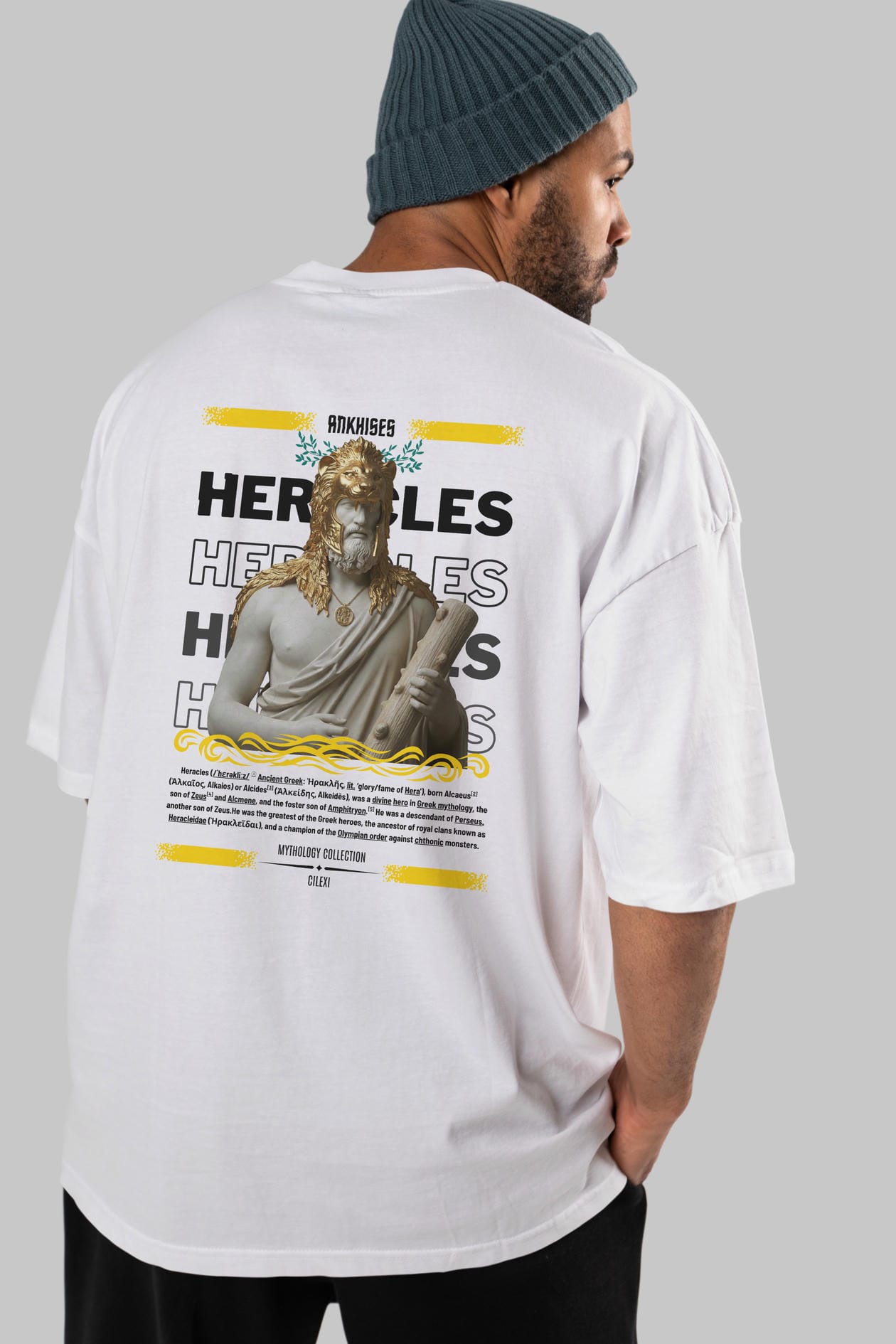 Heracles 1 Arka Baskılı Oversize t-shirt Erkek Kadın %100 Pamuk Bisiklet Yaka tişort