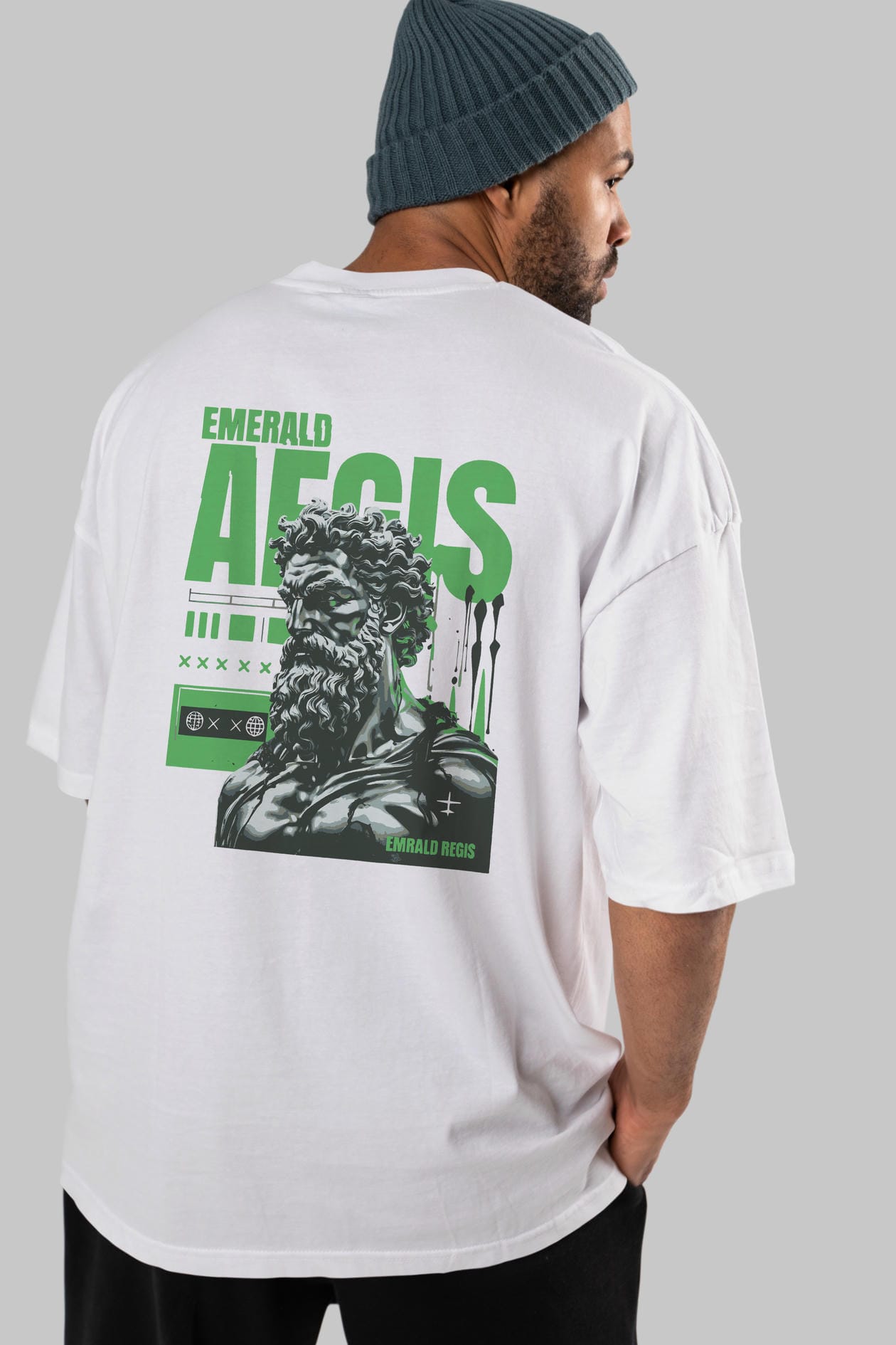 Emrald Regis Arka Baskılı Oversize t-shirt Erkek Kadın %100 Pamuk Bisiklet Yaka tişort