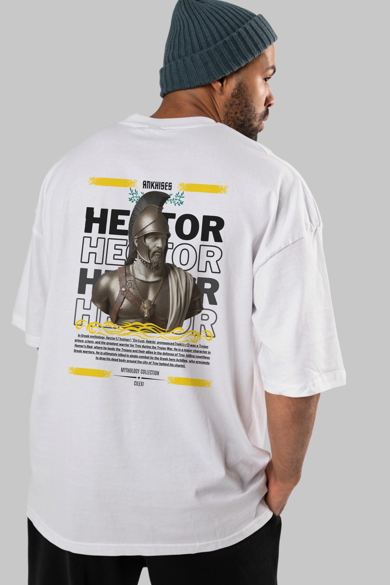 Hector 2 Arka Baskılı Oversize t-shirt Erkek Kadın %100 Pamuk Bisiklet Yaka tişort
