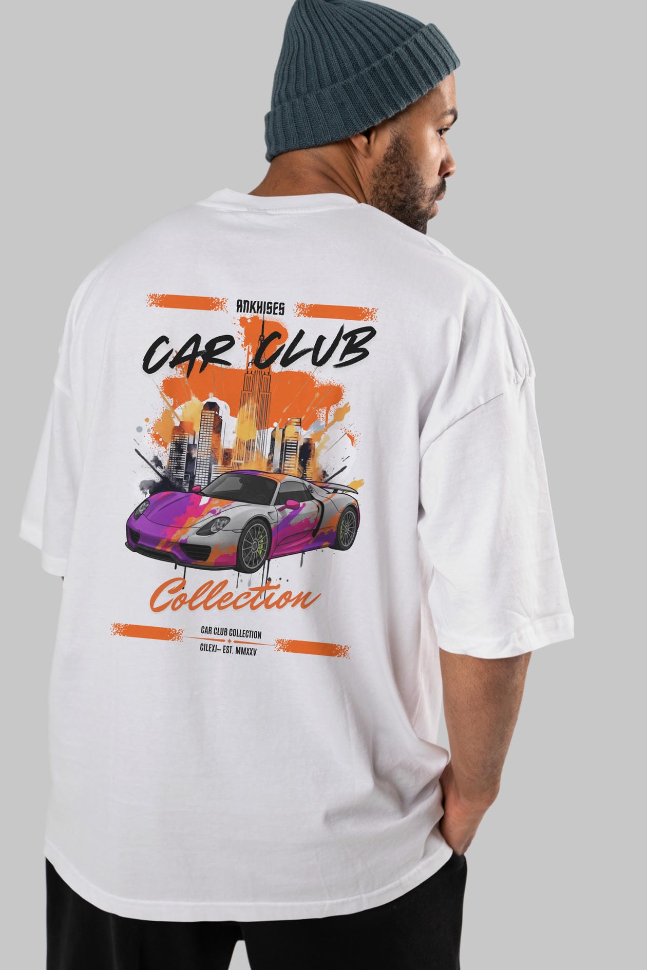 Araba Club Serisi 35 Baskılı Oversize t-shirt Erkek Kadın %100 Pamuk Bisiklet Yaka tişort