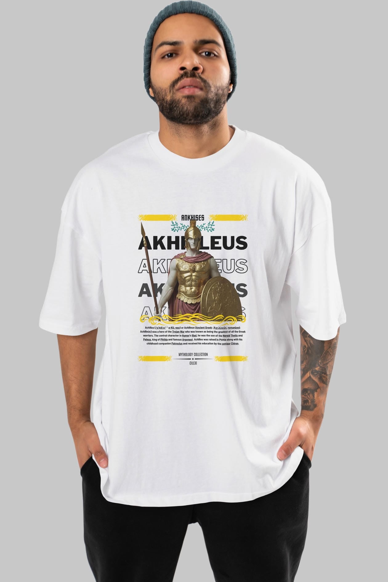 Akhilleus 1 ön Baskılı Oversize t-shirt Erkek Kadın %100 Pamuk Bisiklet Yaka tişort
