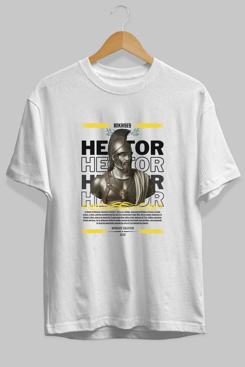 Hector 2 ön Baskılı Oversize t-shirt Erkek Kadın %100 Pamuk Bisiklet Yaka tişort - Cilexi