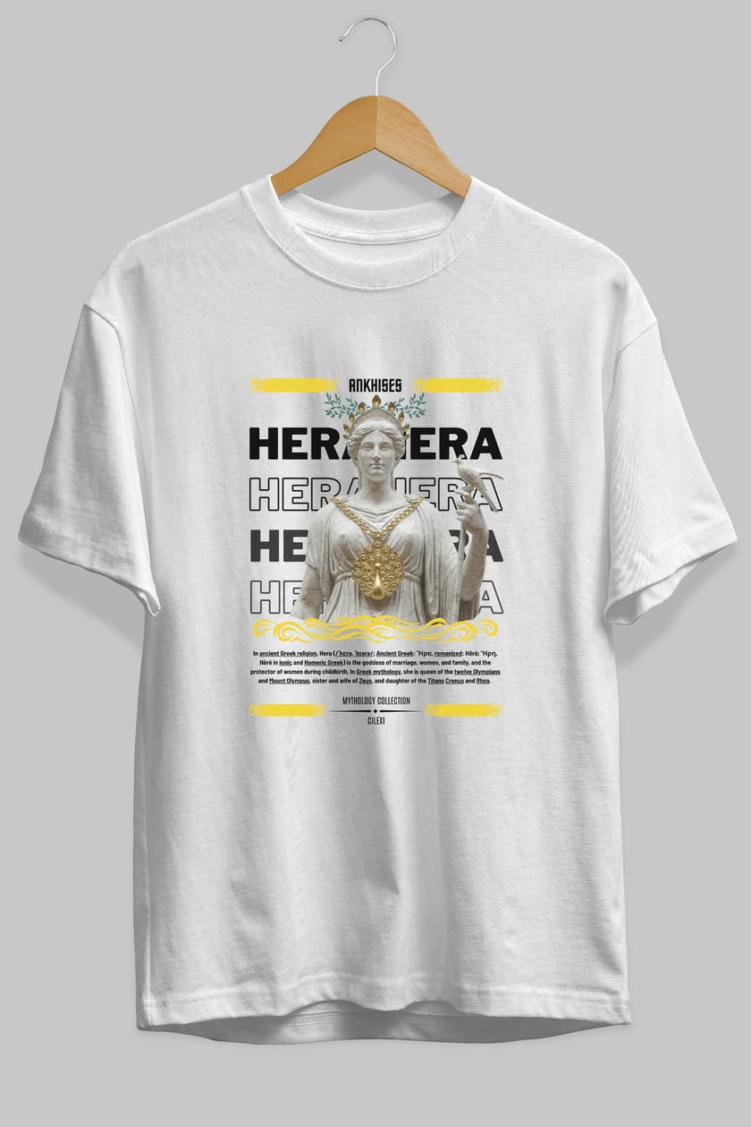 Hera 2 ön Baskılı Oversize t-shirt Erkek Kadın %100 Pamuk Bisiklet Yaka tişort