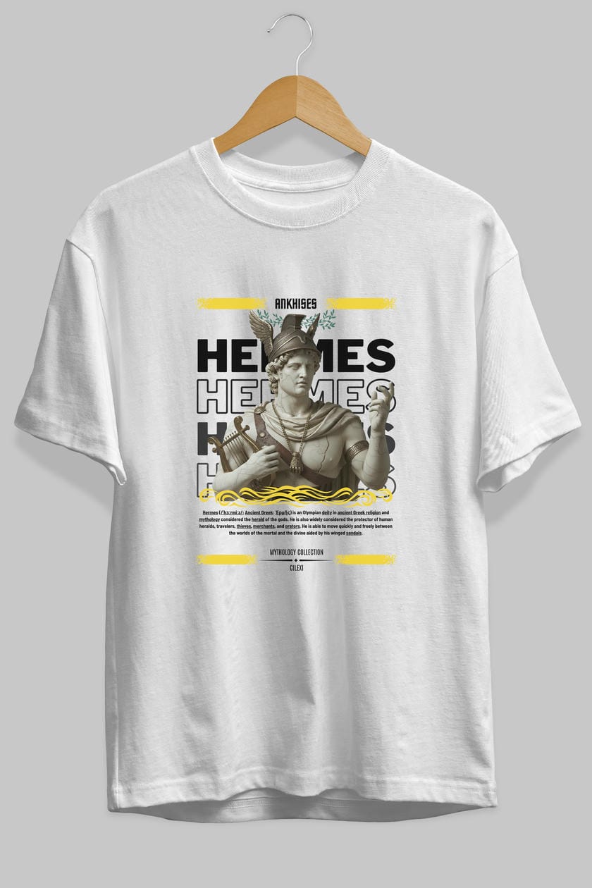 Hermes 2 ön Baskılı Oversize t-shirt Erkek Kadın %100 Pamuk Bisiklet Yaka tişort