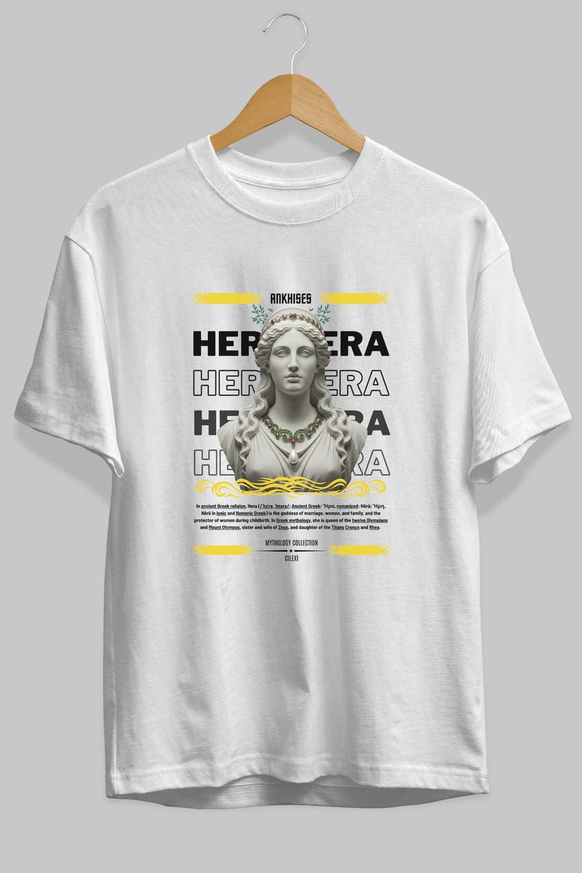 Hera 1 ön Baskılı Oversize t-shirt Erkek Kadın %100 Pamuk Bisiklet Yaka tişort