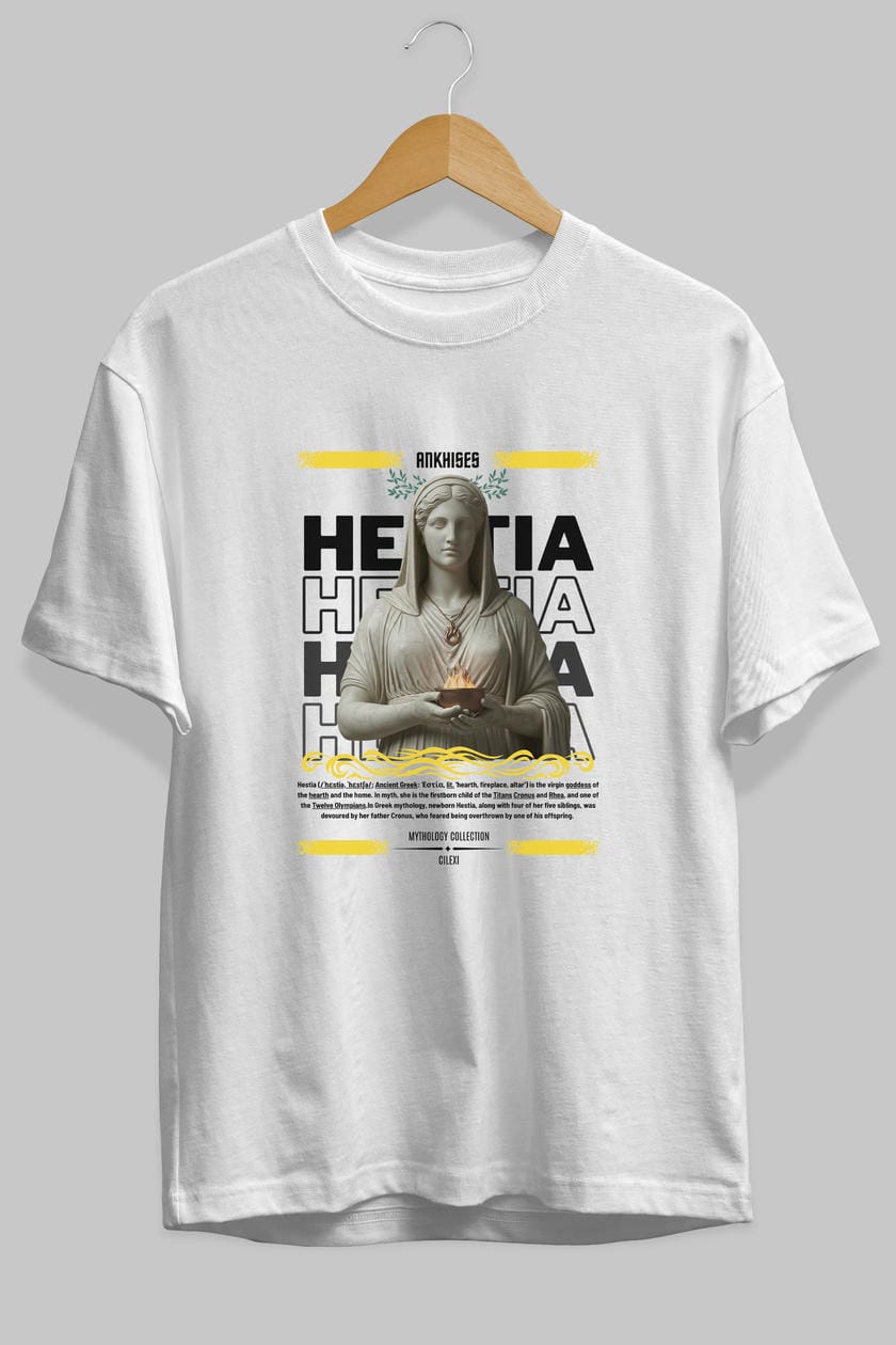 Hestia 1 ön Baskılı Oversize t-shirt Erkek Kadın %100 Pamuk Bisiklet Yaka tişort