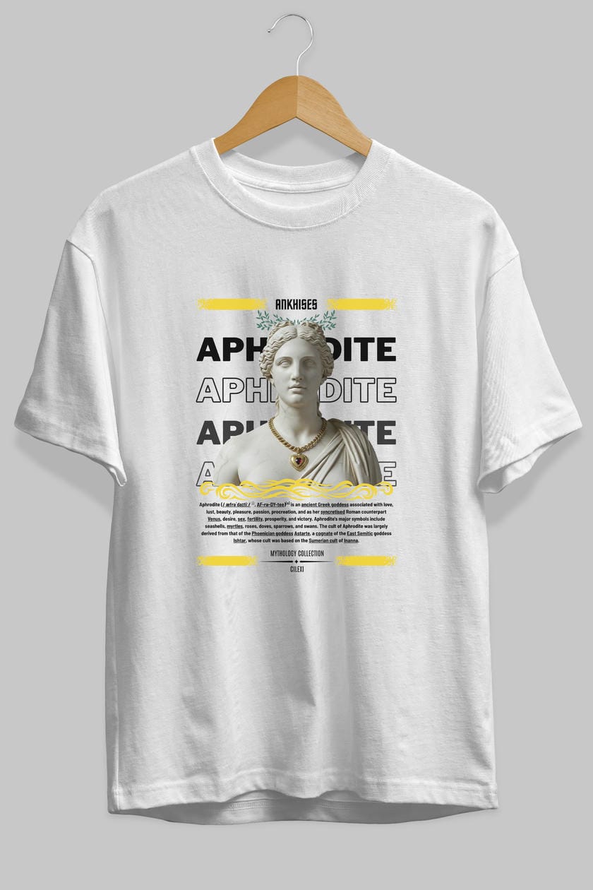 Aphrodite 1 ön Baskılı Oversize t-shirt Erkek Kadın %100 Pamuk Bisiklet Yaka tişort