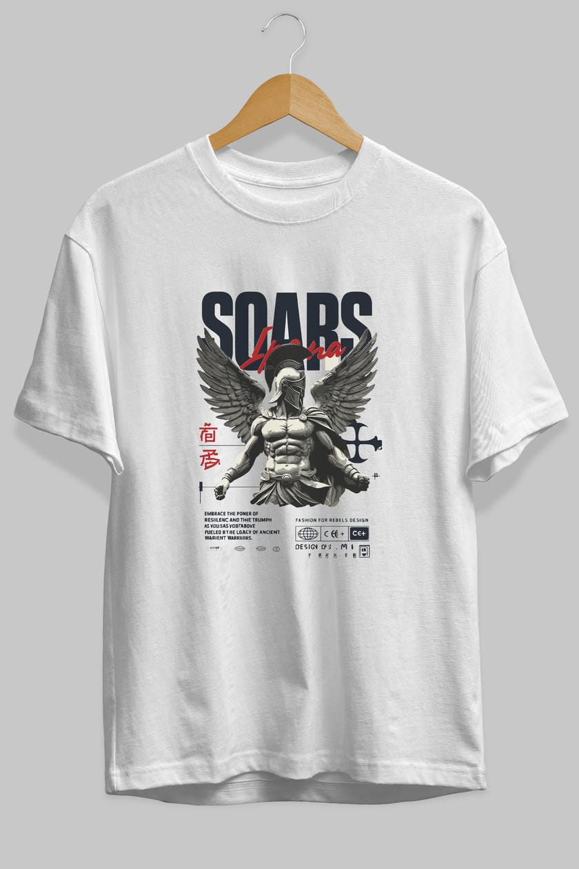 Soars ön Baskılı Oversize t-shirt Erkek Kadın %100 Pamuk Bisiklet Yaka tişort