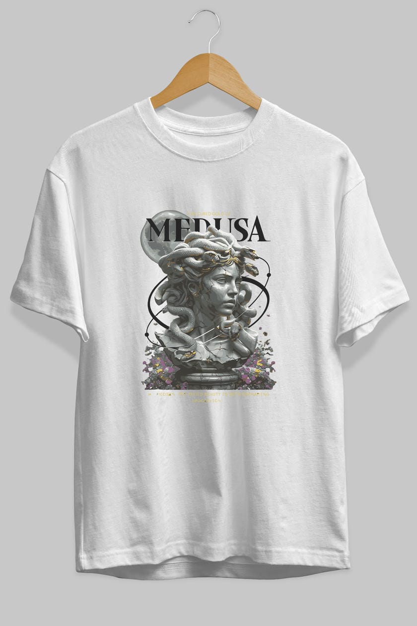 Medusa ön Baskılı Oversize t-shirt Erkek Kadın %100 Pamuk Bisiklet Yaka tişort