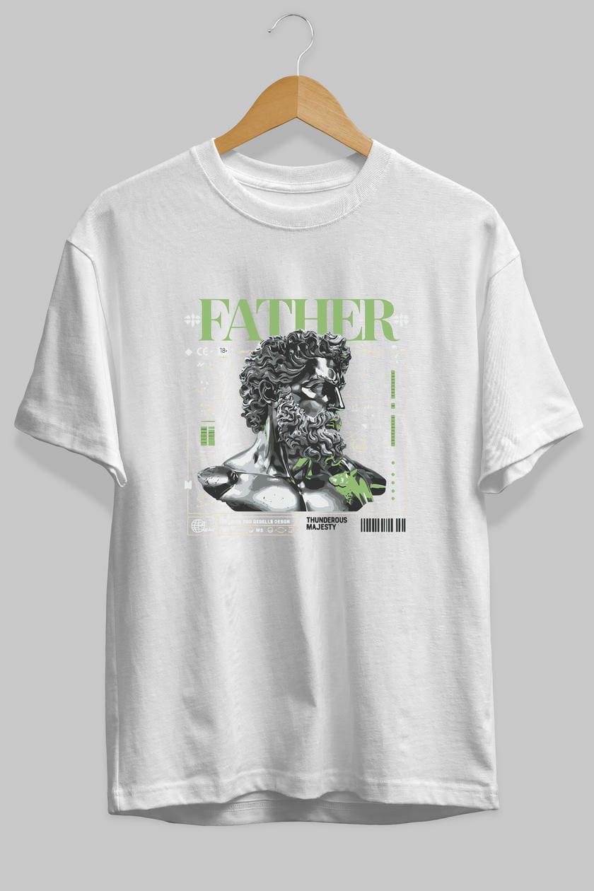 Father Zeus ön Baskılı Oversize t-shirt Erkek Kadın %100 Pamuk Bisiklet Yaka tişort