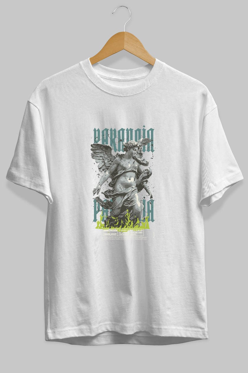 Paranoia ön Baskılı Oversize t-shirt Erkek Kadın %100 Pamuk Bisiklet Yaka tişort
