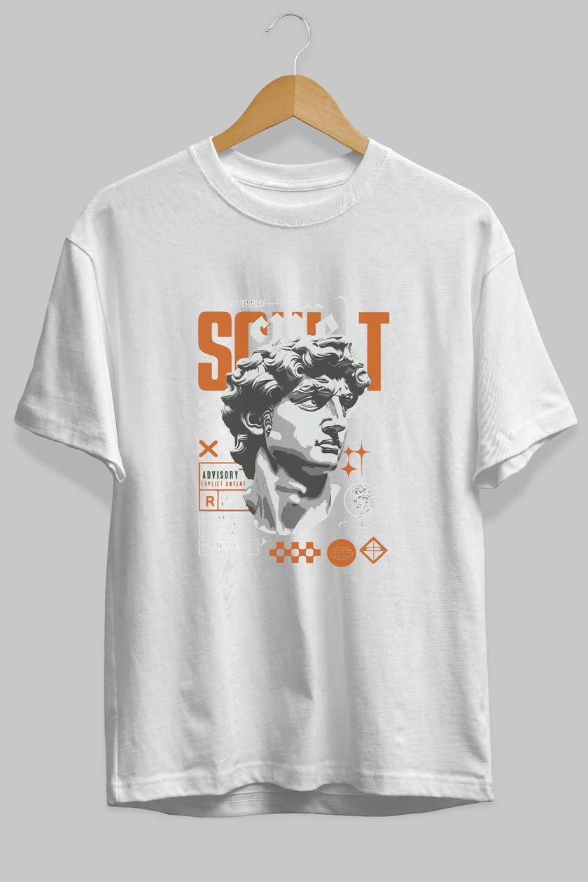 Scult ön Baskılı Oversize t-shirt Erkek Kadın %100 Pamuk Bisiklet Yaka tişort