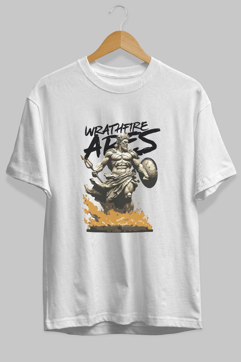 WrathFire Ares ön Baskılı Oversize t-shirt Erkek Kadın %100 Pamuk Bisiklet Yaka tişort