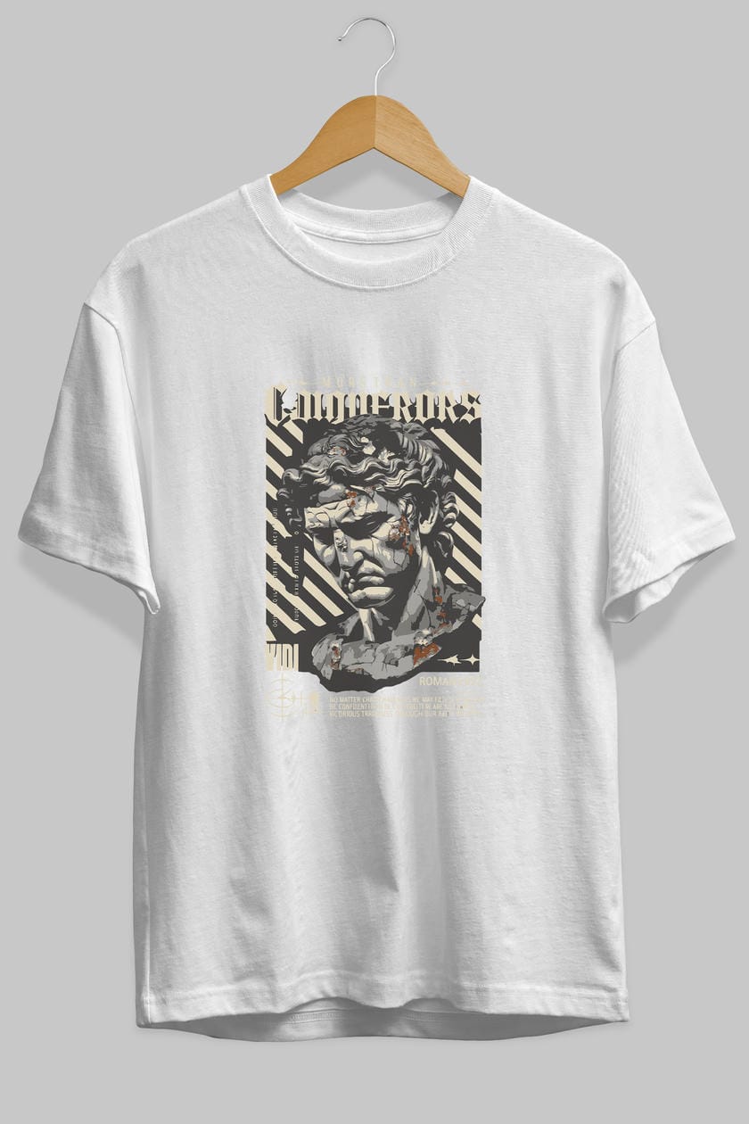Roman Conqueror ön Baskılı Oversize t-shirt Erkek Kadın %100 Pamuk Bisiklet Yaka tişort