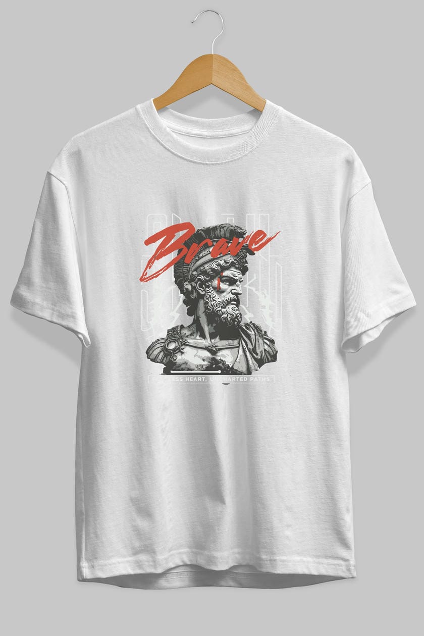 Brave ön Baskılı Oversize t-shirt Erkek Kadın %100 Pamuk Bisiklet Yaka tişort