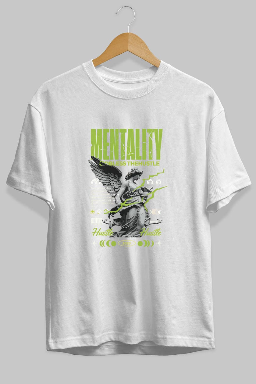 Mentality ön Baskılı Oversize t-shirt Erkek Kadın %100 Pamuk Bisiklet Yaka tişort