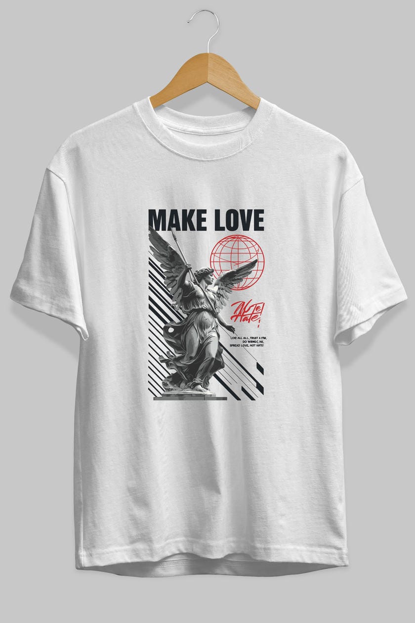 Make Love ön Baskılı Oversize t-shirt Erkek Kadın %100 Pamuk Bisiklet Yaka tişort