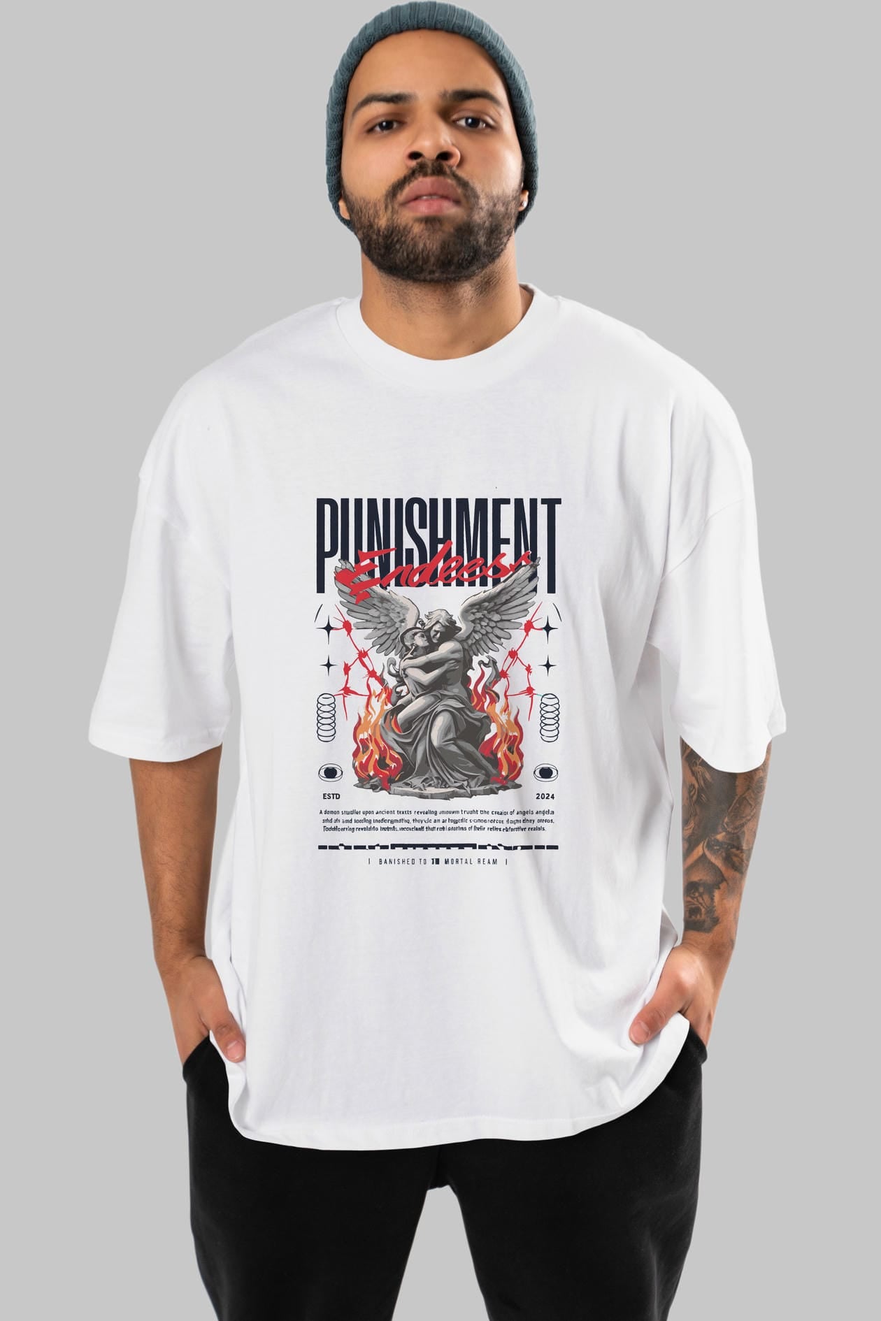 Punishment Endeess ön Baskılı Oversize t-shirt Erkek Kadın %100 Pamuk Bisiklet Yaka tişort