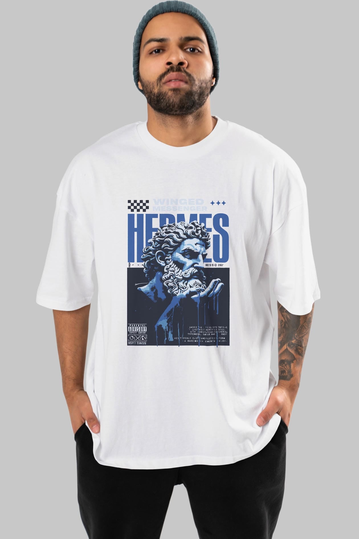 Hermes 2 ön Baskılı Oversize t-shirt Erkek Kadın %100 Pamuk Bisiklet Yaka tişort