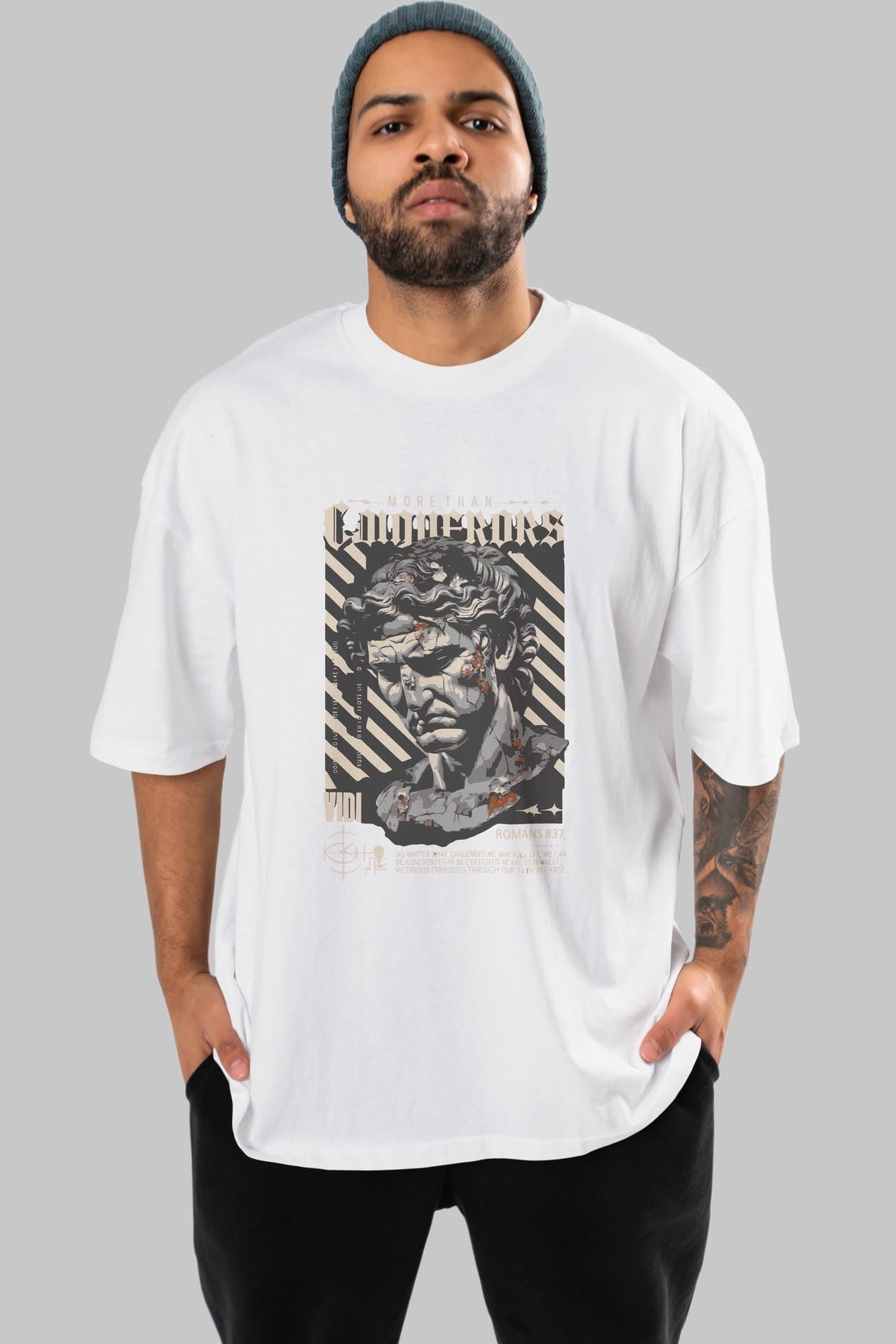 Roman Conqueror ön Baskılı Oversize t-shirt Erkek Kadın %100 Pamuk Bisiklet Yaka tişort