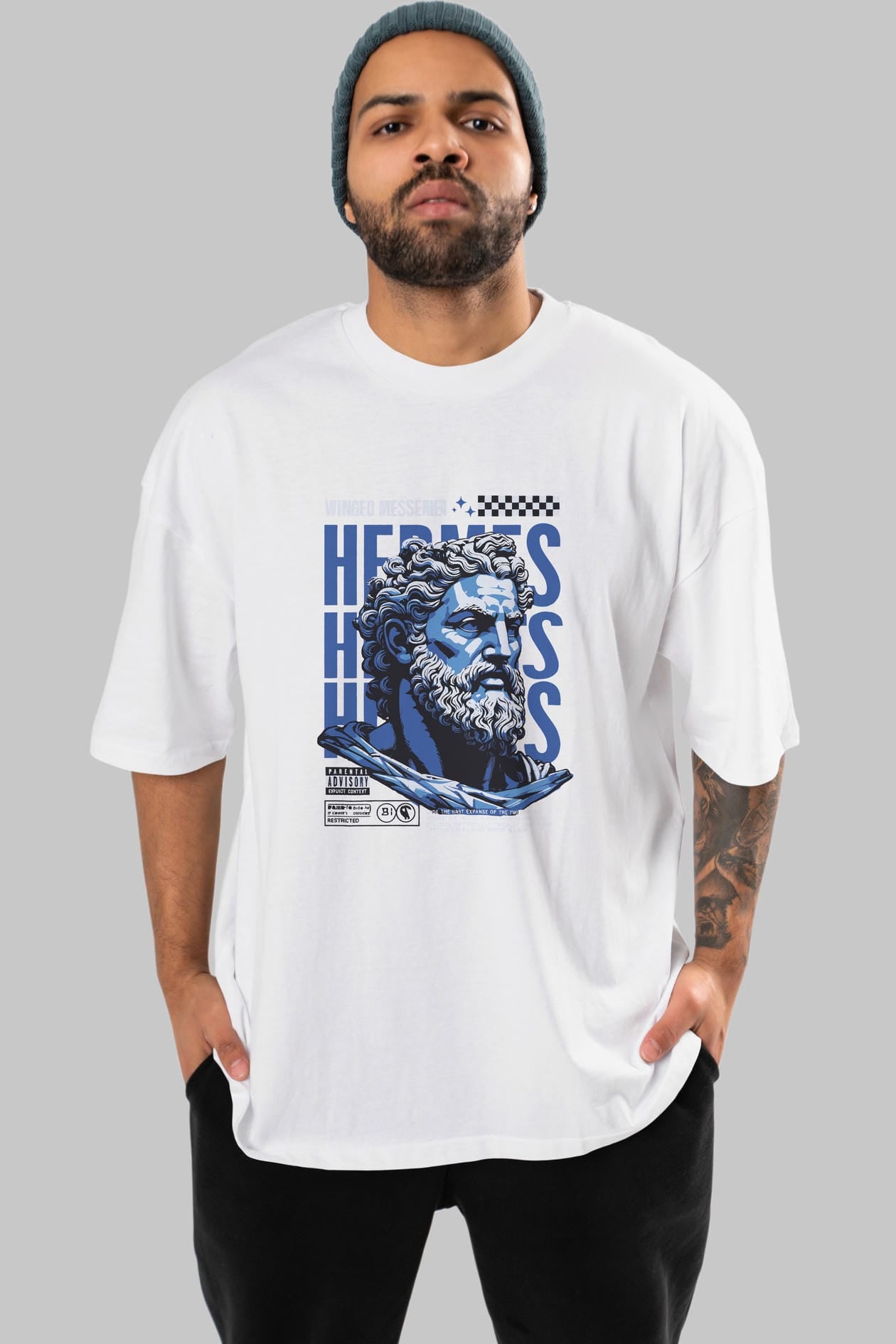 Hermes 1 ön Baskılı Oversize t-shirt Erkek Kadın %100 Pamuk Bisiklet Yaka tişort