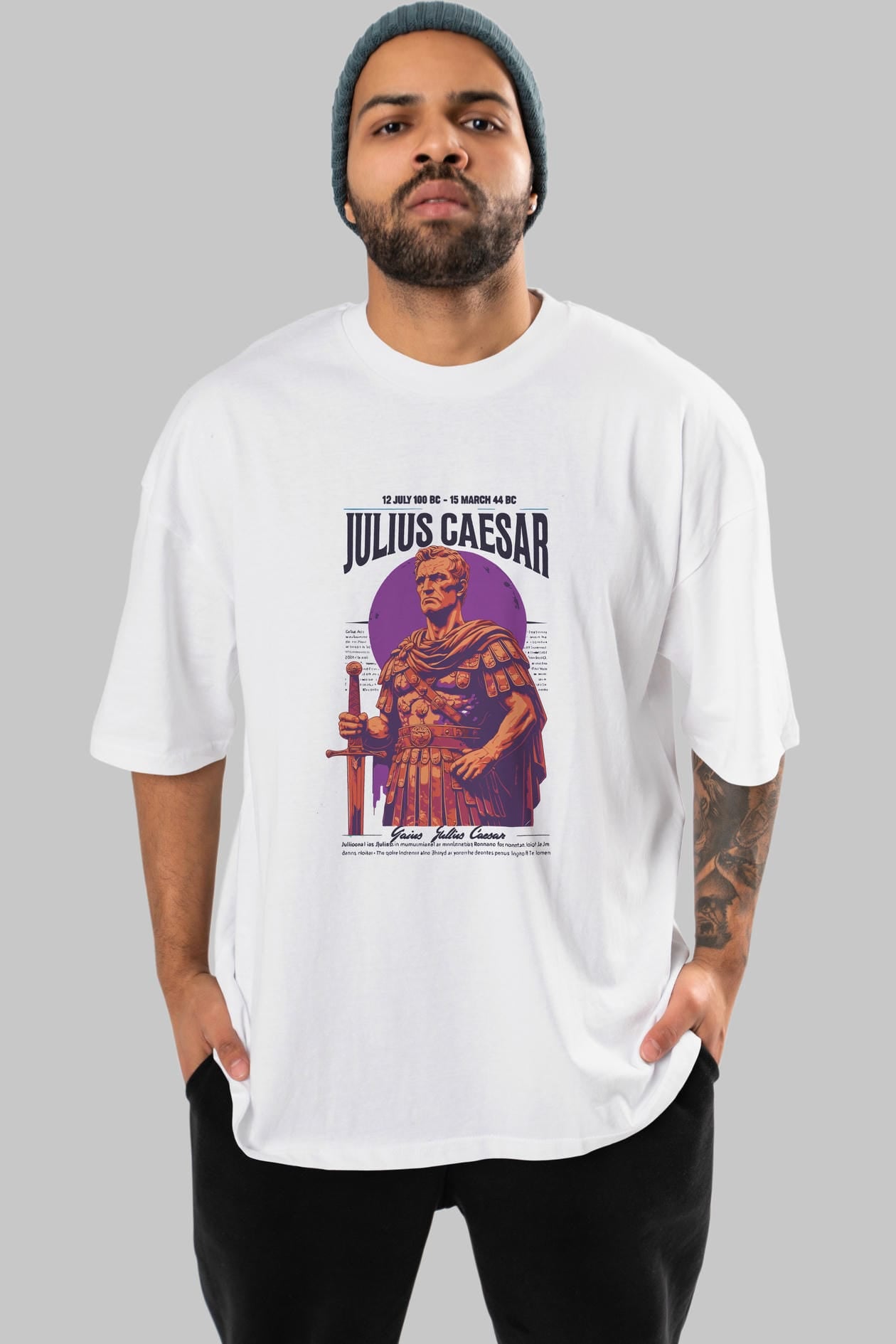 Julius Caesar ön Baskılı Oversize t-shirt Erkek Kadın %100 Pamuk Bisiklet Yaka tişort