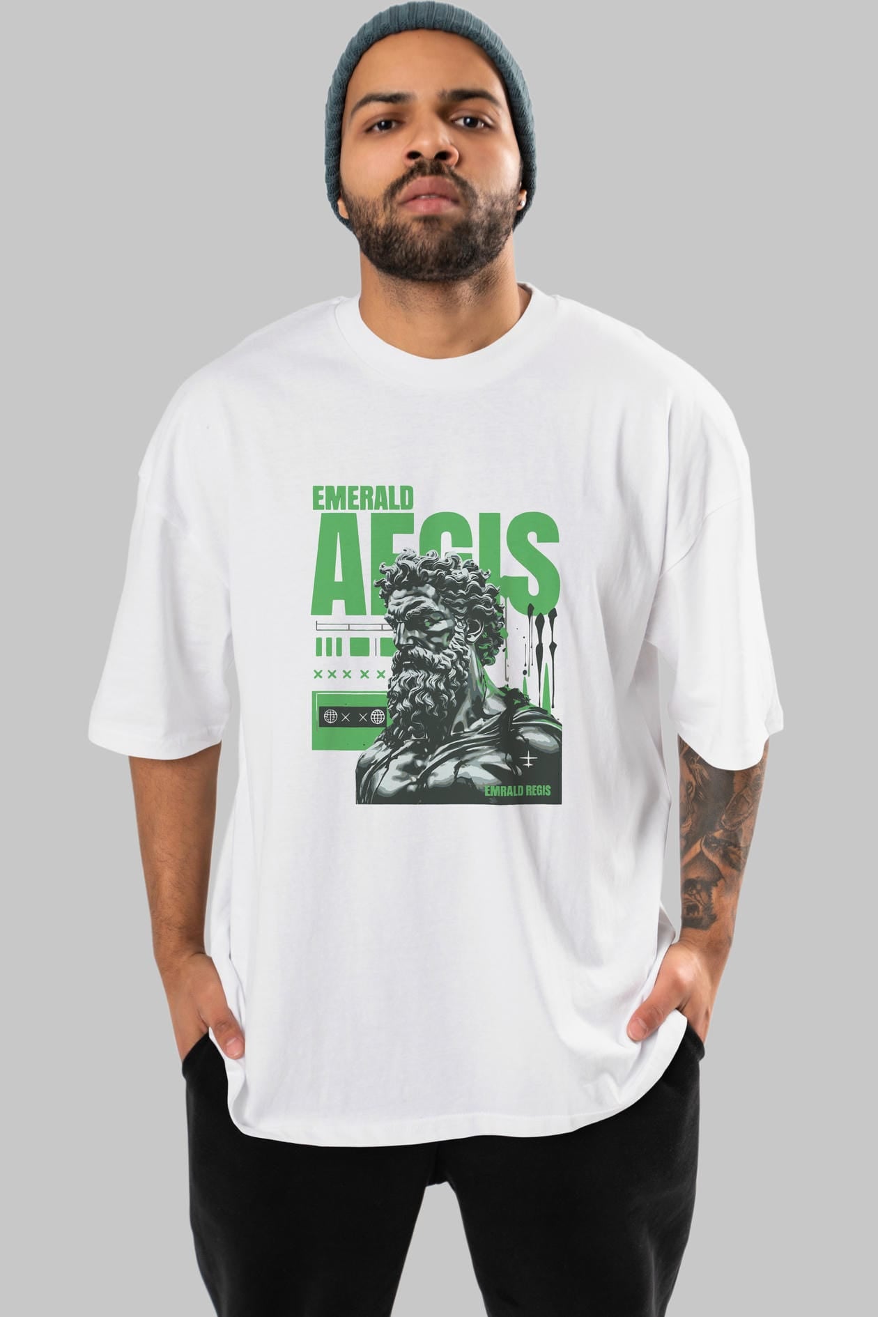 Emrald Regis ön Baskılı Oversize t-shirt Erkek Kadın %100 Pamuk Bisiklet Yaka tişort