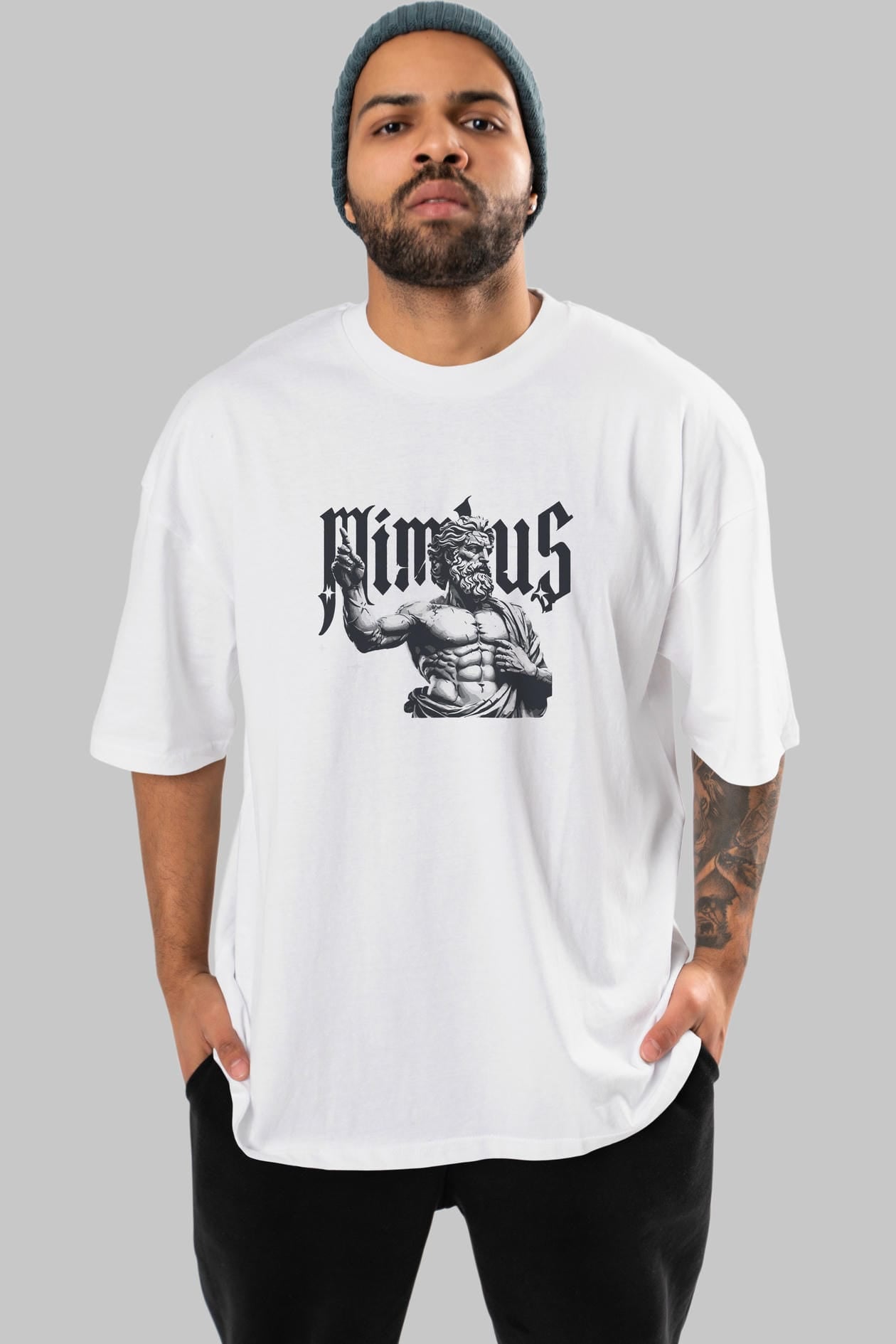 Mimbus Zeus ön Baskılı Oversize t-shirt Erkek Kadın %100 Pamuk Bisiklet Yaka tişort