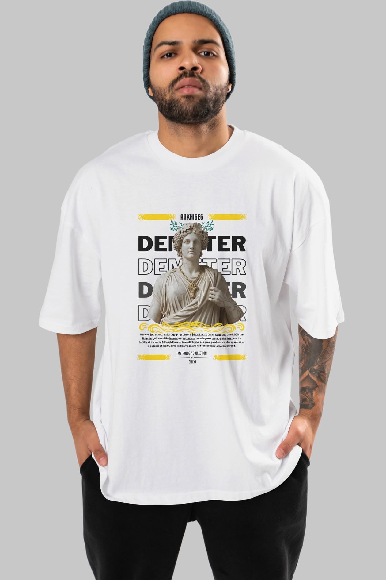 Demeter 2 ön Baskılı Oversize t-shirt Erkek Kadın %100 Pamuk Bisiklet Yaka tişort