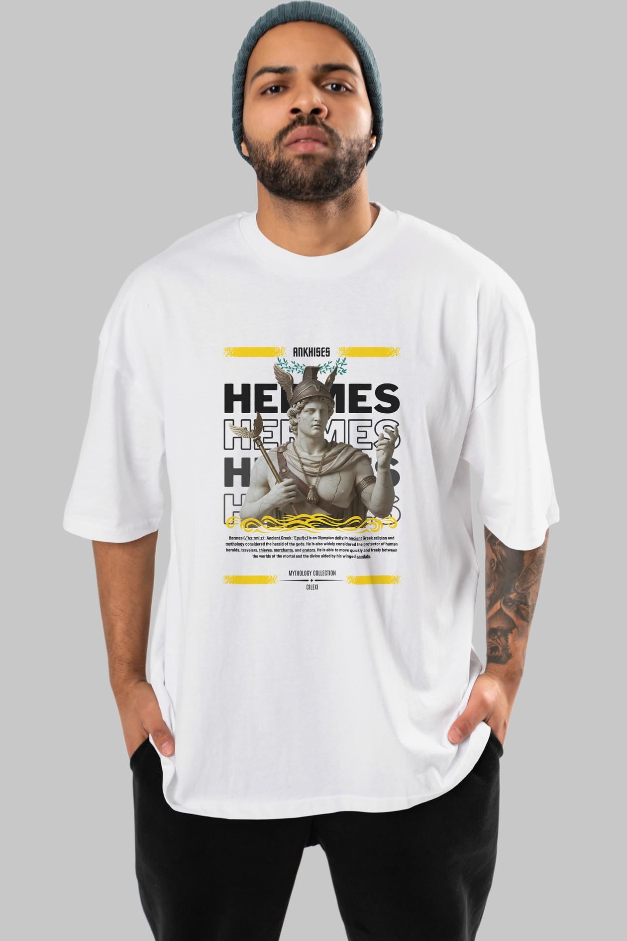 Hermes 1 ön Baskılı Oversize t-shirt Erkek Kadın %100 Pamuk Bisiklet Yaka tişort