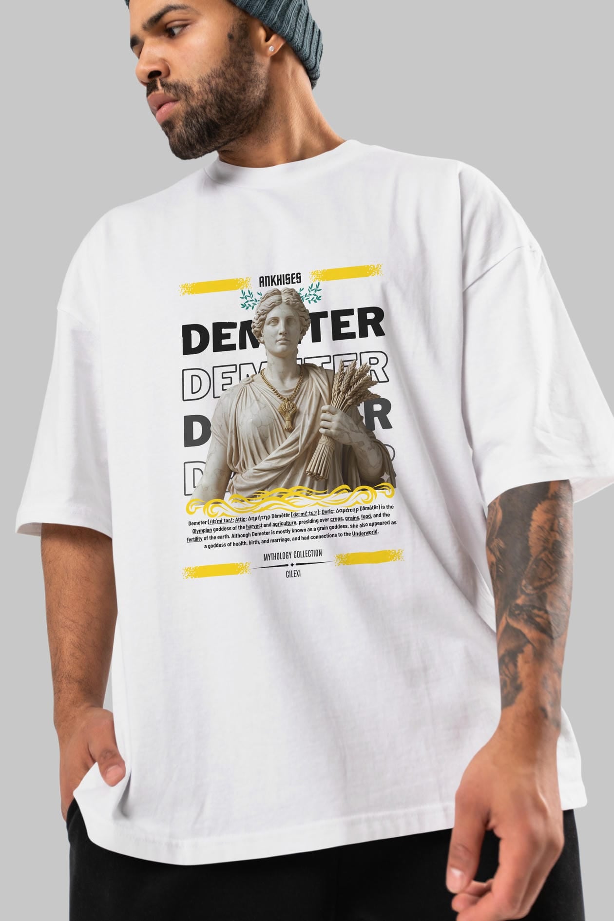 Demeter 1 ön Baskılı Oversize t-shirt Erkek Kadın %100 Pamuk Bisiklet Yaka tişort