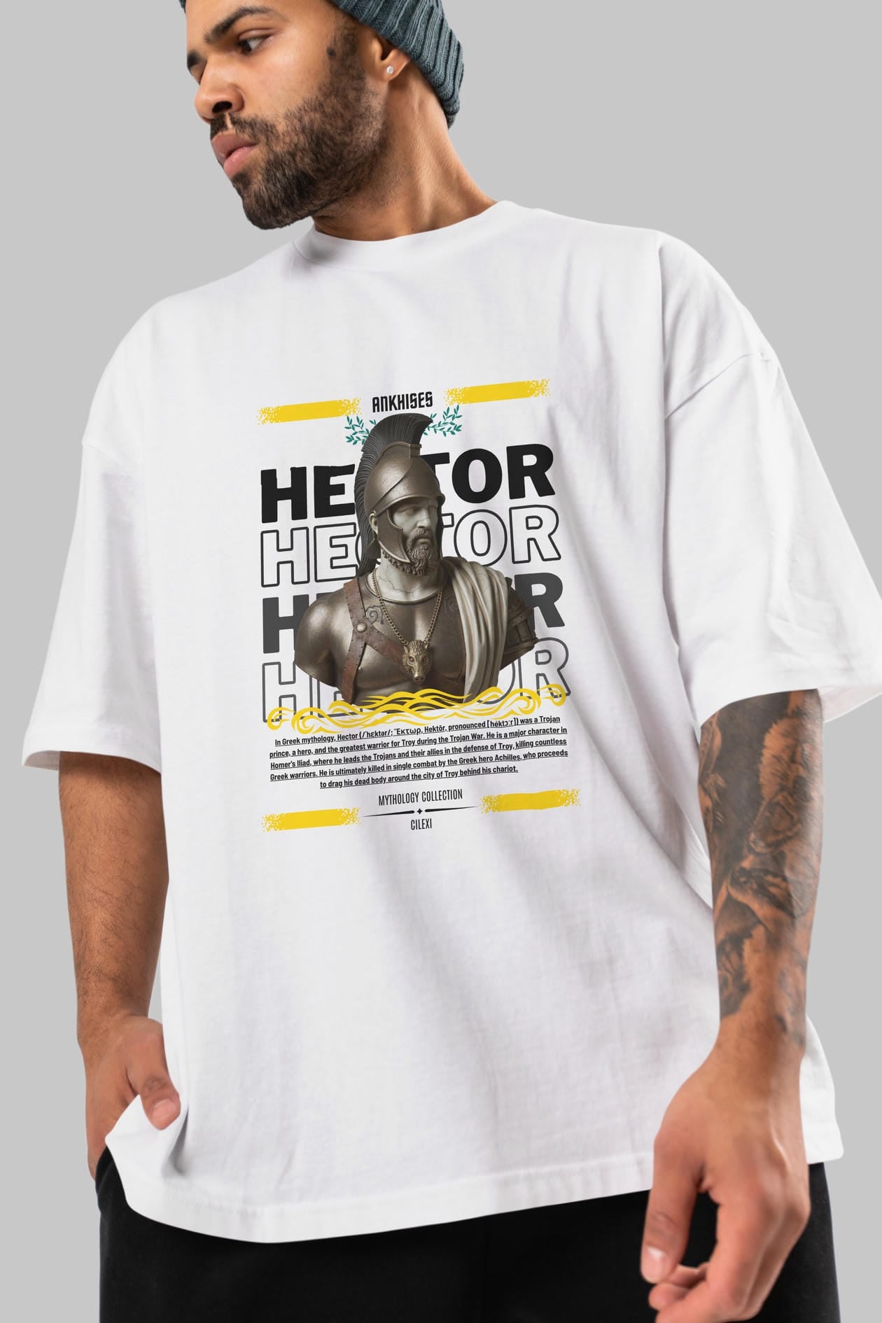 Hector 2 ön Baskılı Oversize t-shirt Erkek Kadın %100 Pamuk Bisiklet Yaka tişort