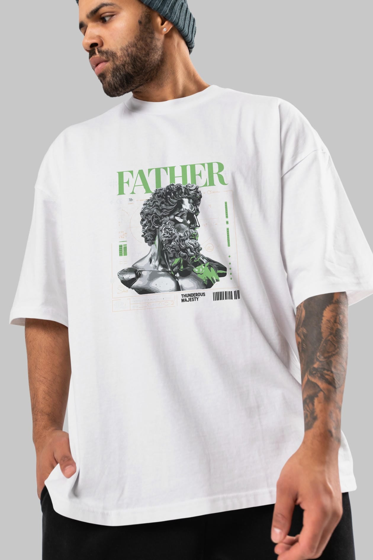 Father Zeus ön Baskılı Oversize t-shirt Erkek Kadın %100 Pamuk Bisiklet Yaka tişort