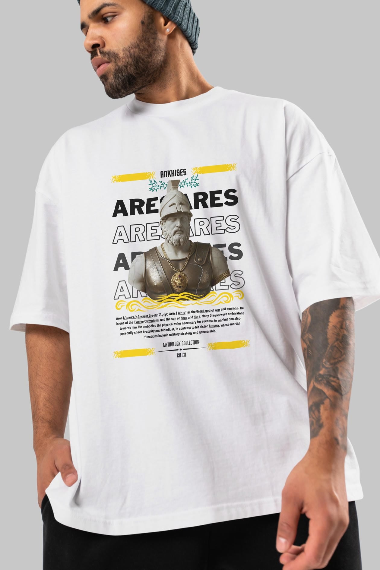 Ares 2 ön Baskılı Oversize t-shirt Erkek Kadın %100 Pamuk Bisiklet Yaka tişort