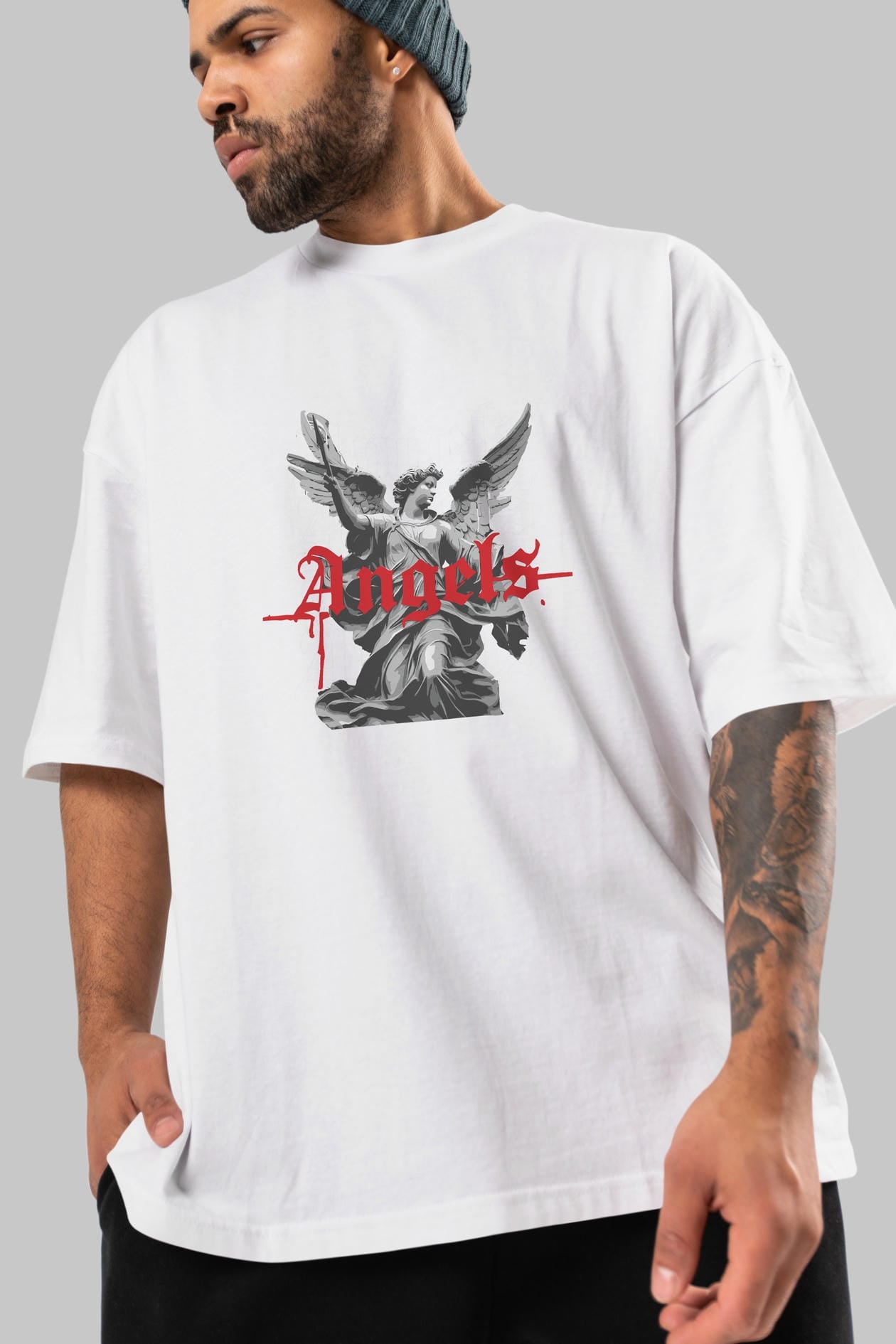 Angels ön Baskılı Oversize t-shirt Erkek Kadın %100 Pamuk Bisiklet Yaka tişort